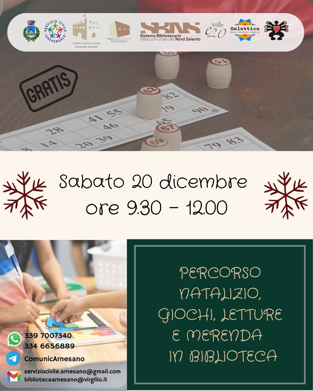 Evento dedicato ai bambini, con tombolata, giochi e merenda