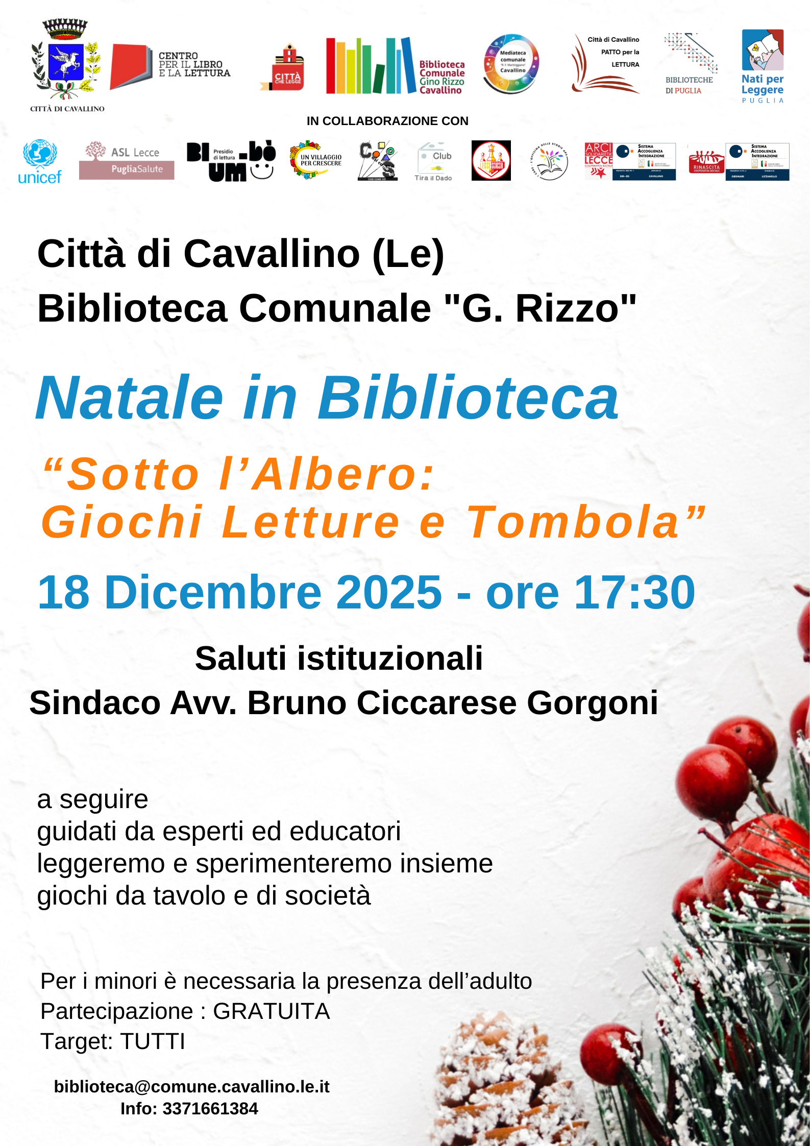 NATALE IN BIBLIOTECA. SOTTO L'ALBERO: GIOCHI LETTURE E TOMBOLA