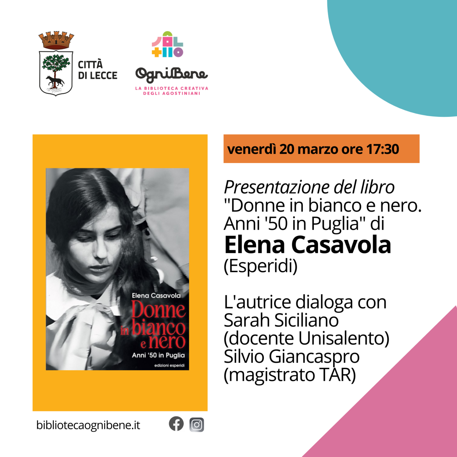 Presentazione del libro &ldquo;Donne in bianco e nero&rdquo; di Elena Casavola (Esperidi)