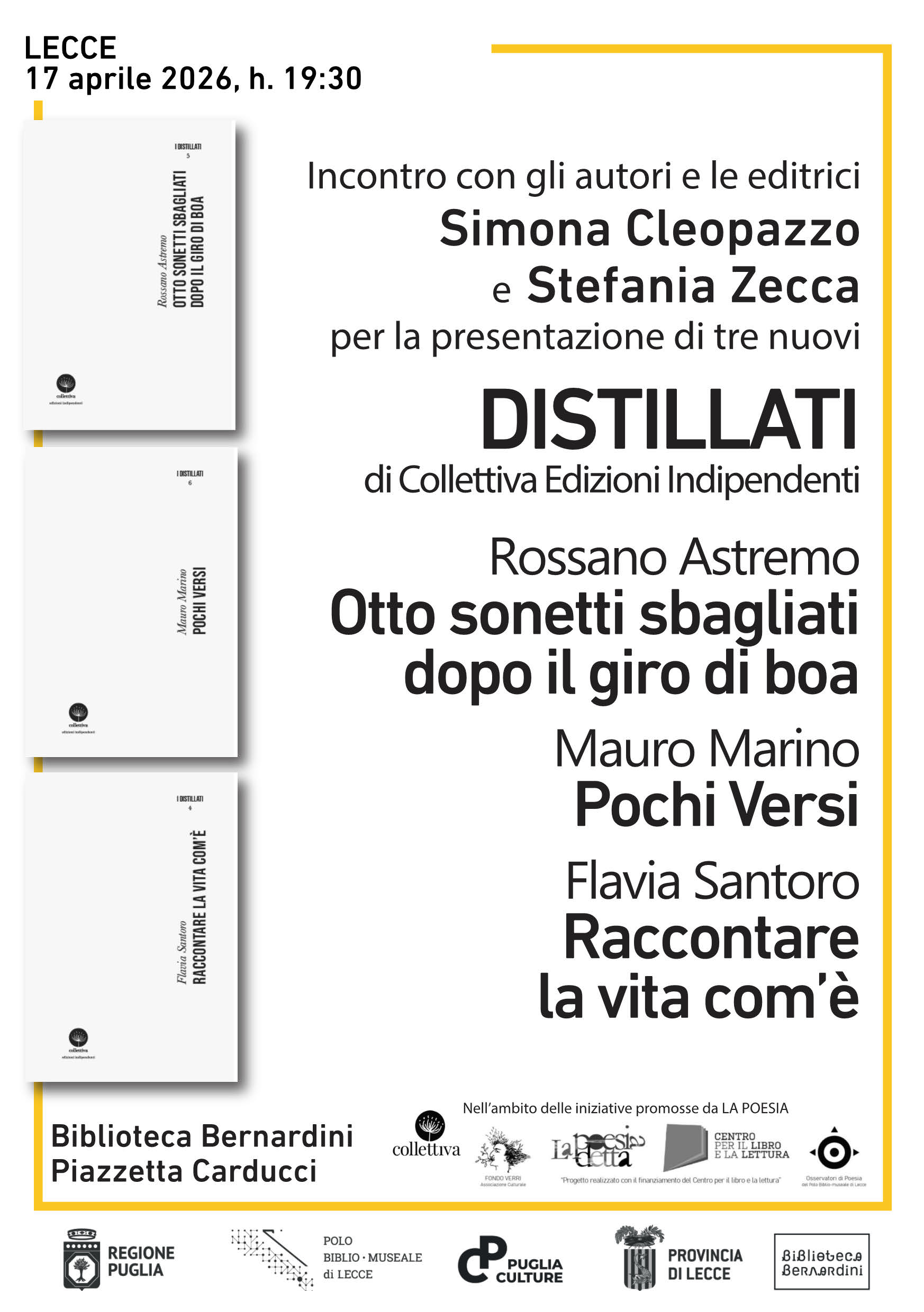 Presentazione 3 nuove creature della collana &ldquo;I distillati&rdquo; di Collettiva Edizioni Indipendenti