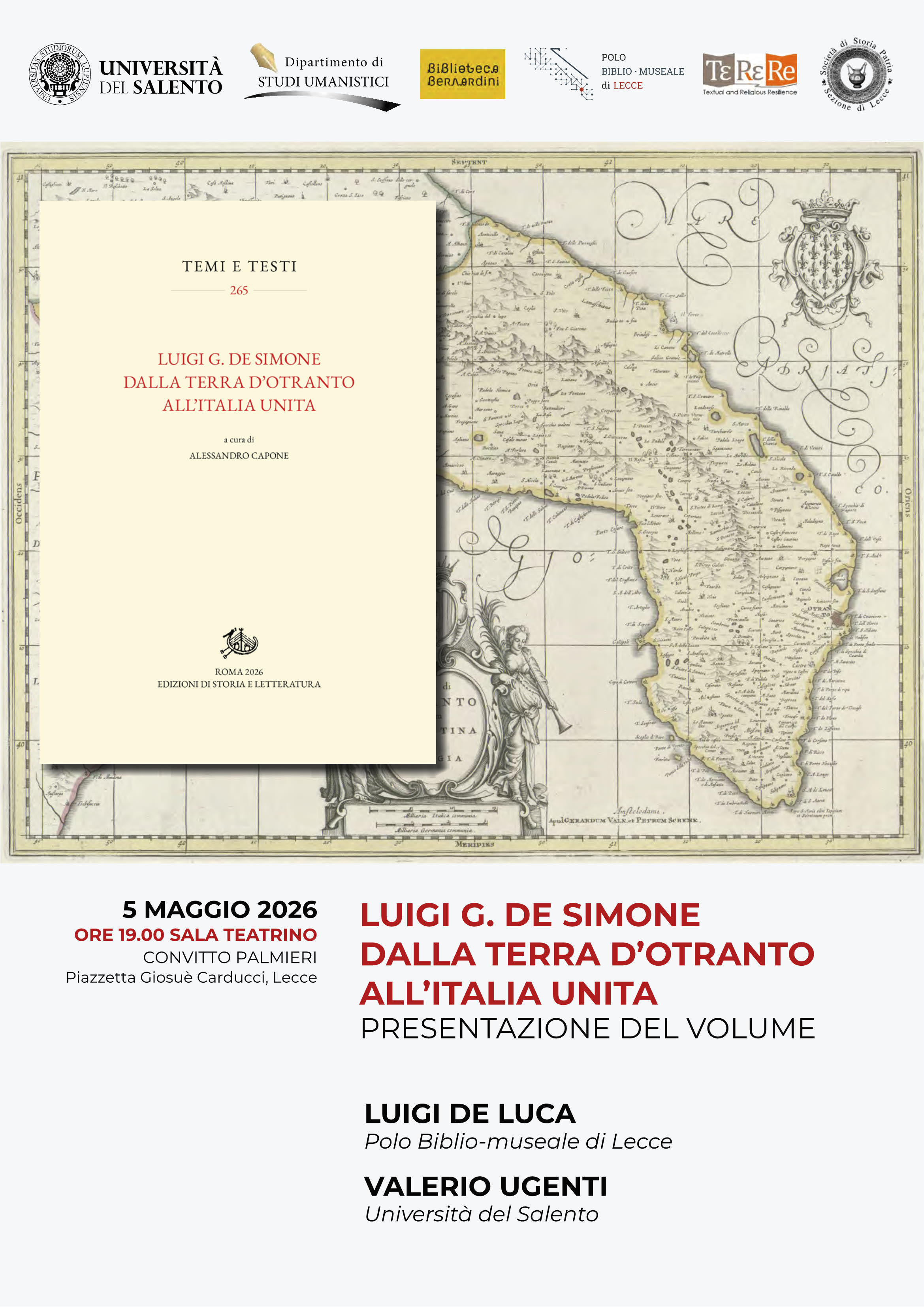 Presentazione del volume LUIGI G. DE SIMONE DALLA TERRA D&rsquo;OTRANTO ALL&rsquo;ITALIA UNITA
