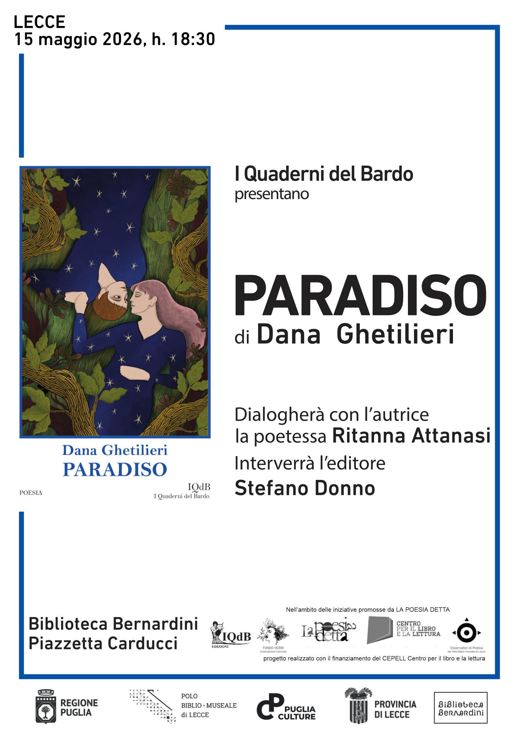 Presentazione del libro &ldquo;PARADISO&rdquo; di Dana Ghetilieri per I Quaderni del Bardo