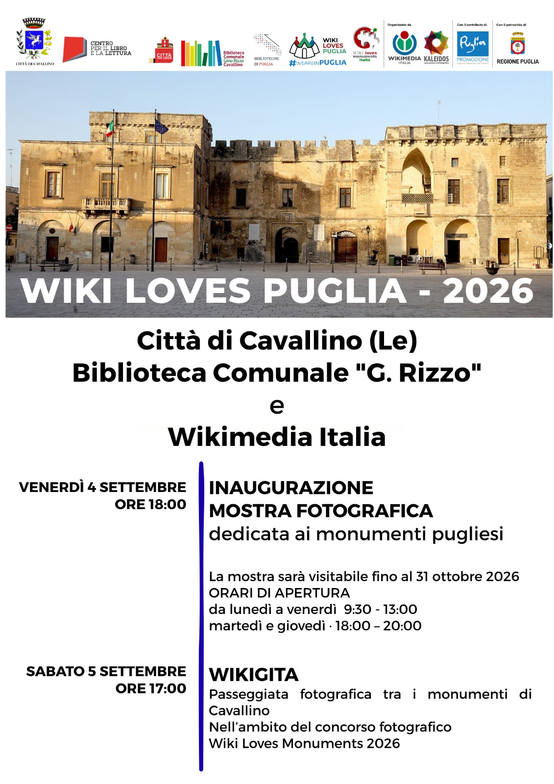"Wiki Loves Puglia&rdquo; approda a Cavallino: mostra fotografica, wikigita e una maratona di scrittura..