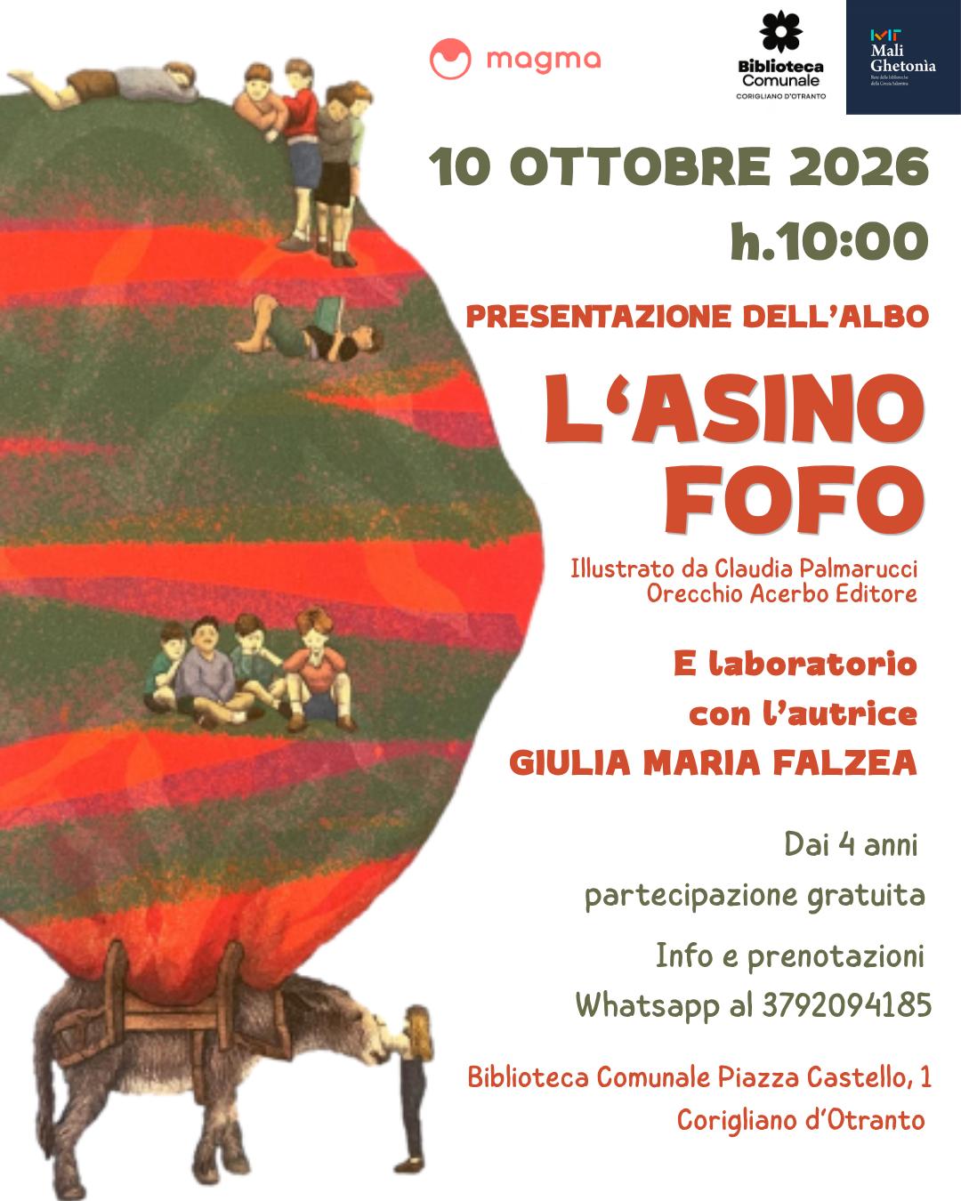 Presentazione dell'albo illustrato 𝐋'𝐀𝐒𝐈𝐍𝐎 𝐅𝐎𝐅𝐎, 𝐝𝐢 𝐆𝐢𝐮𝐥𝐢𝐚 𝐌𝐚𝐫𝐢𝐚 𝐅𝐚𝐥𝐳𝐞𝐚