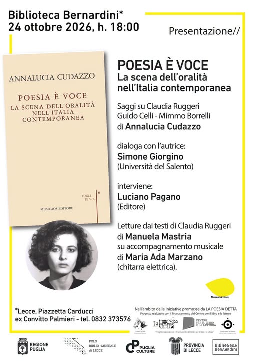 UNA SERA PER CLAUDIA RUGGERI con &ldquo;POESIA &Egrave; VOCE&rdquo; di ANNALUCIA CUDAZZO